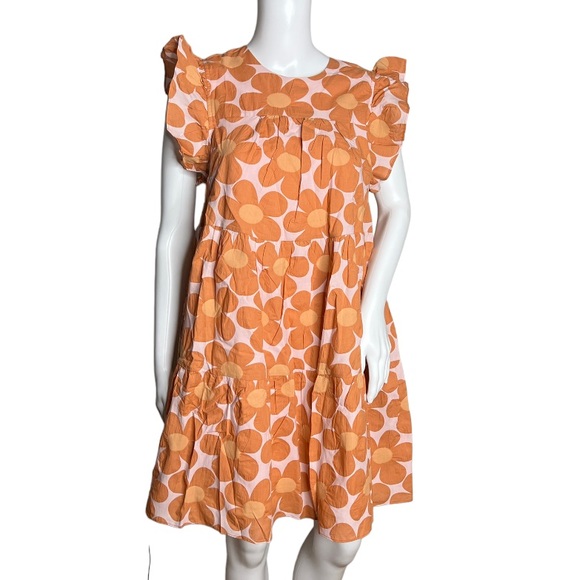 Jacqui E Dresses & Skirts - Jacquie the Label Babydoll Dress Orange Floral Flutter Sleeve Square Neckline